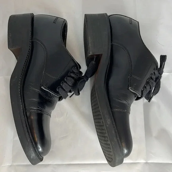 VINTAGE Monograms by Bass Mens Manny Shoe Black Leather Square Toe Lace Up  7 - Picture 4 of 13